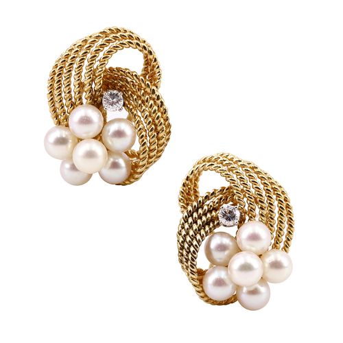 18k Pearls & Diamond Earrings
