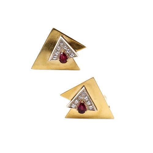 Rubies, Diamond & 14k gold Earrings
