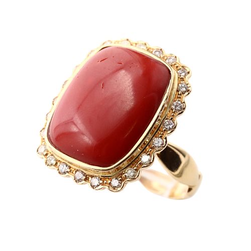 18k gold natural oxblood coral diamond ring