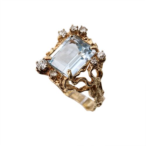 Diamonds, Aquamarine & 14k Gold Ring