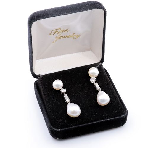 South Sea Pearl & Diamond 14k Dangle Earrings