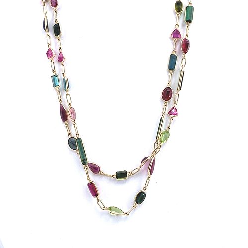 Vintage Multicolor Tourmalines 18kt Yellow Gold Necklace