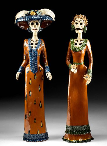 Pair of Mexican Ceramic Catrinas by Neri ('99 & '01)