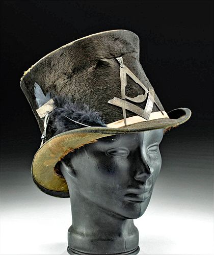 19th C. Native American Beaver Top Hat w/ Freemasonry