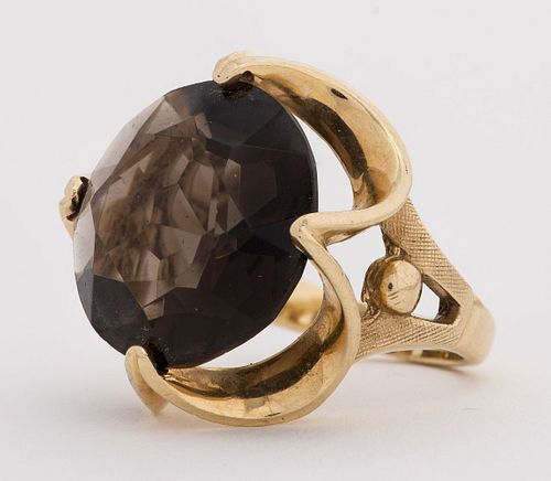 Smokey Quartz Vtg Jewelry Faceted Stone 14k yellow Gold Cocktail Ring 