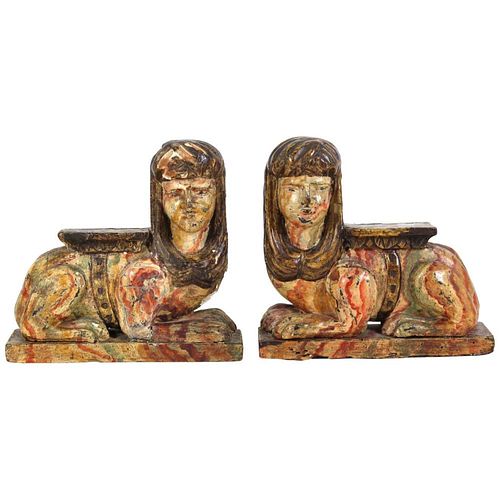 Egyptian Revival Carved Wood Sphinxes