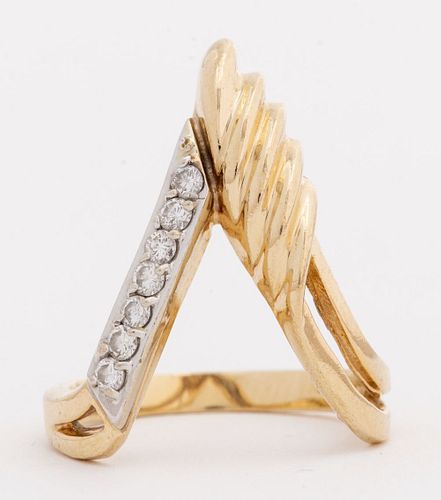 14K Yellow & White Gold Diamond "V" Shaped Ring