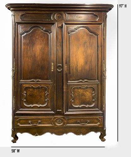 French Louis XV Provincial Carved Oak Armoire
