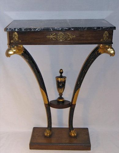 DIMINUTIVE MARBLE TOP CONSOLE TABLE