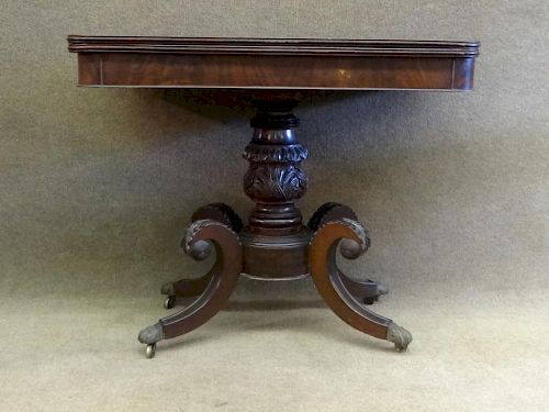 BOSTON CLASSICALLY CARVED MAHOG. CARD TABLE
