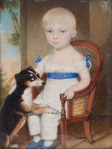 WALTER STEPHENS LETHBRIDGE, (United Kingdom, 1771-1831). 
"Portrait of a boy with a dog", ca. 1800. 
Watercolor on ivory.