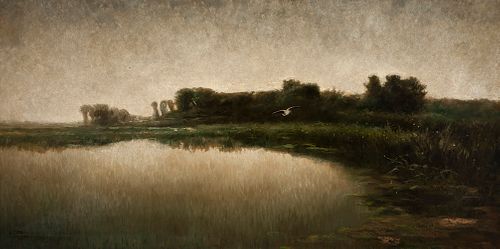 GENÍS CAPDEVILA PUIG (Barcelona, 1860 - 1932). 
"Lagoon", Bañolas, 1908. 
Oil on canvas.