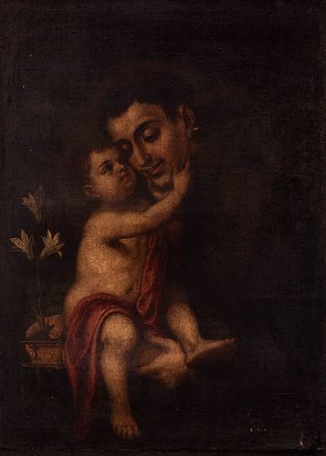 Andalusian school, probably from Granada, late seventeenth century. 
"St. Anthony of Padua with Child". 
Oil on canvas. Relined.