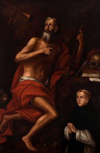 Spanish school of the mid-seventeenth century. 
"St. Jerome penitent with Dominican donor". 
Oil on canvas. Relined.