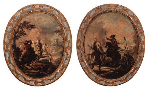 Spanish school; early seventeenth century. 
"Pair of battle scenes". 
Oil on canvas.