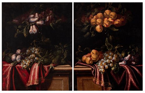 Italian school; second third of the seventeenth century. "Still life with plum and grapes". Oil on canvas.