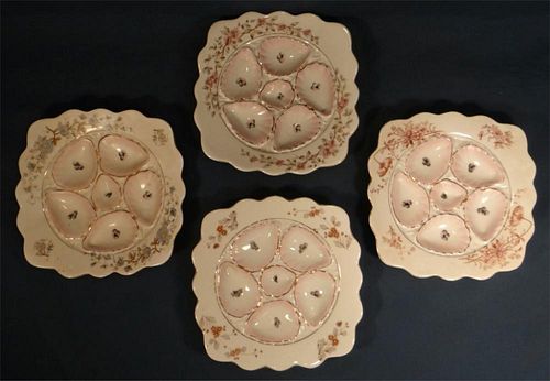 SET OF 4 OYSTER PLATES 19THC. HAND PAINTED