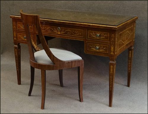 MARQUETRY INLAID CONTINENTAL DESK & CHAIR