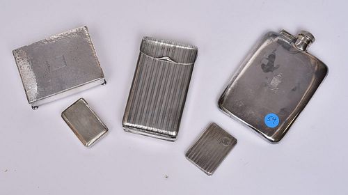 Sterling Silver Boxes and Silver Plated Flask and Box