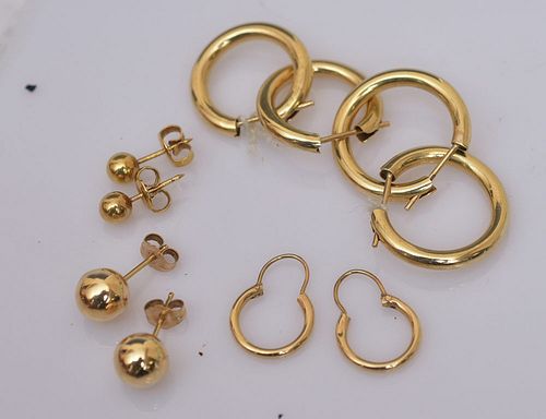Five Pairs 14k Gold Earrings