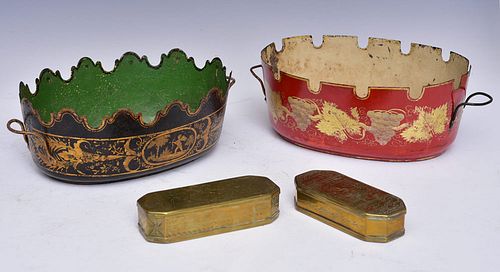 Group Toleware, Tobacco Boxes and Tea Caddy