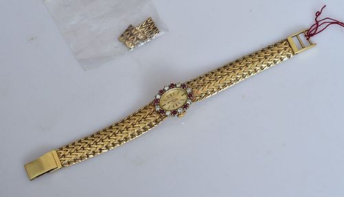 14k Gold Ladies Ruby and Diamond Wrist Watch