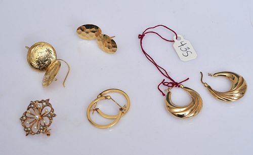 14k Gold Earrings and Brooch