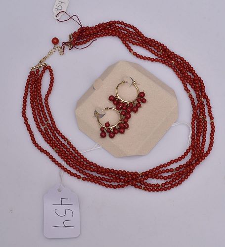 14k Gold Coral Necklace and Earrings
