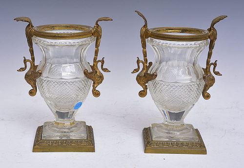 Pair French Empire Style Crystal Urns
