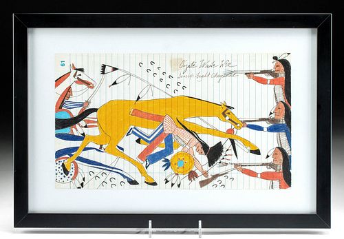 1980s Oyate Waste Win Mixed Media, Sioux Fight Cheyenne