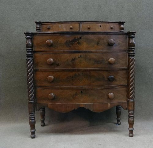 MA BOW FRONT CHEST C.1830, TURNED LEGS &