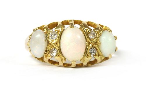 A Victorian 18ct gold opal and diamond ring,