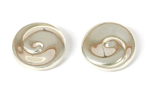 A pair of sterling silver Georg Jensen swirl earrings,
