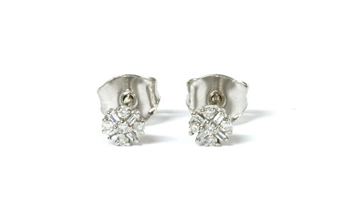 A pair of white gold diamond cluster stud earrings,