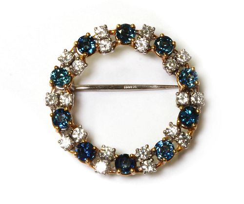 An 18ct gold sapphire and diamond wreath brooch,