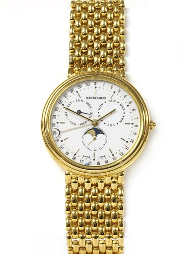 A gentlemen's 9ct gold Bueche Girod calendar moonphase quartz bracelet watch,