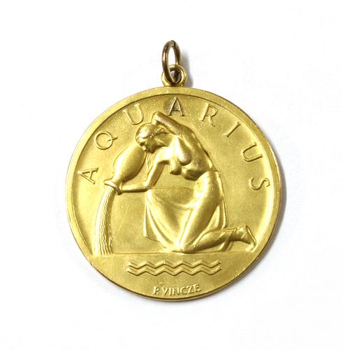 A 9ct gold zodiac Aquarius medallion, by Paul Vincze,