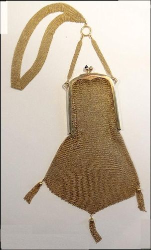 MARKED 15K YELLOW GOLD PERIOD MESH EVENING PURSE