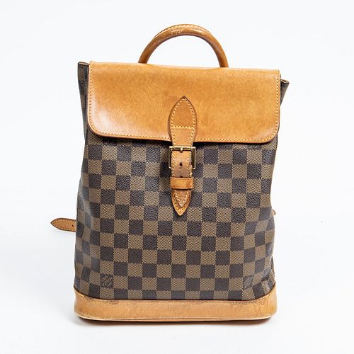 Louis Vuitton 1896 Centenaire Arlequin Backpack, c. 1996, in brown Damier Ebene coated canvas with vachetta leather accents and golden brass hardware,