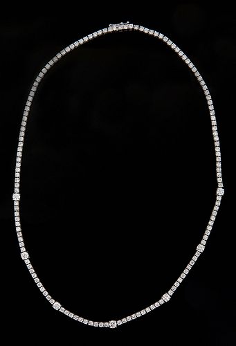 14K White Gold Link Necklace, each of the 148 links with a round diamond, seven of the links with a larger round diamond, total diamond wt.- 9.08 cts.