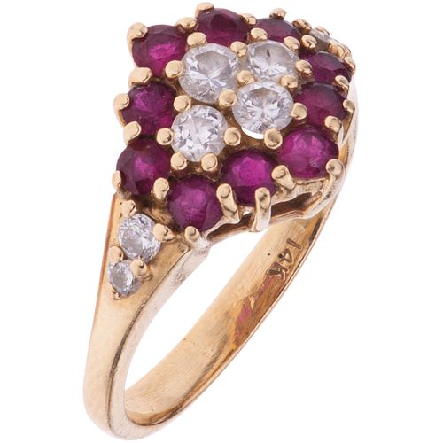 RING WITH RUBIES AND DIAMONDS IN 14K YELLOW GOLD Round cut rubies ~0.35 ct, Brilliant cut diamonds Size: 5 | ANILLO CON RUBÍES Y DIAMANTES EN ORO AMAR