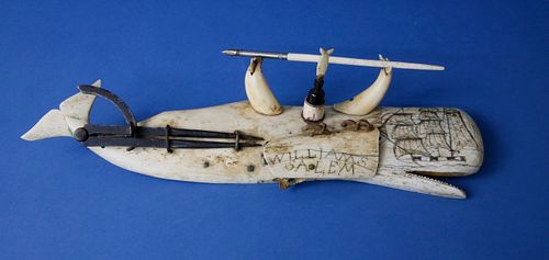 Whaleman Made Panbone Desk Set, circa 1850s