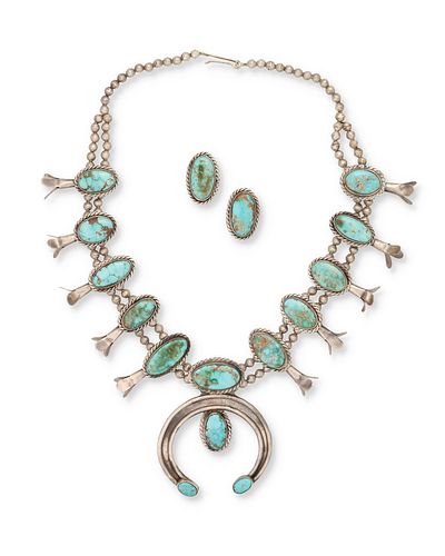 A Navajo turquoise squash blossom necklace