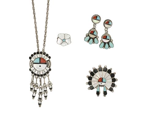 A group of Zuni inlaid jewelry