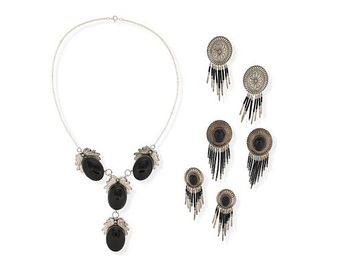 A group of Southwest onyx and silver jewelry