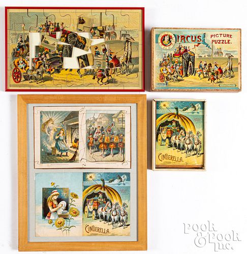 Two framed McLoughlin Bros. puzzles, ca. 1890