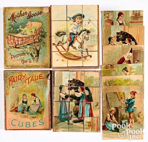 Two McLoughlin Bros. picture cube sets, ca. 1898