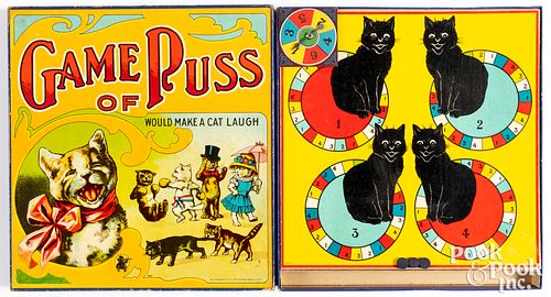Milton Bradley Game of Puss board game, ca. 1910