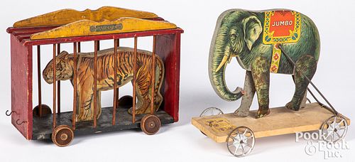 Gibbs Jumbo and Madmar tiger cage wagon pull toys