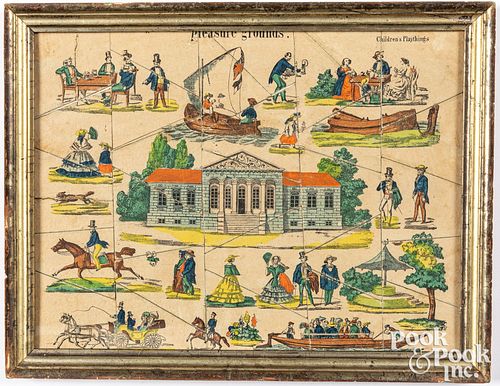 Hand colored framed puzzle, early 19th c.